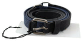 Costume National Black Blue Leather Silver Logo Belt -   -  Costume National.
